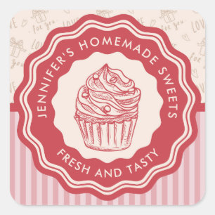 Adesivo Quadrado Padaria Homemade Personalizada de Bens Feitos