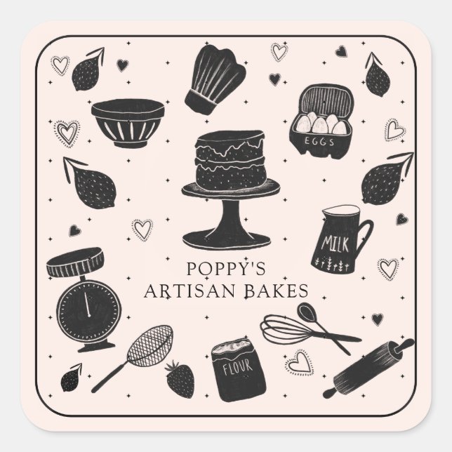 Adesivo Quadrado padaria Utensils (Frente)