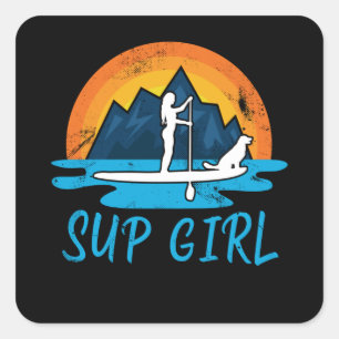 Adesivo Quadrado Paddleinternamento Sup Girl Dog Retro Gift