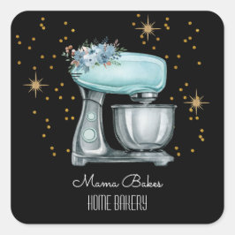 Adesivo Quadrado Padeiro Assando Aquarela Pastry Chef Preto