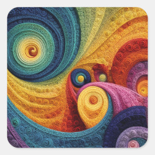 Adesivo Quadrado Padrão Abstrato de Espiral Colorido Textura de Red