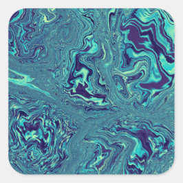 Adesivo Quadrado Padrão Abstrato de Mármore Líquido Azul