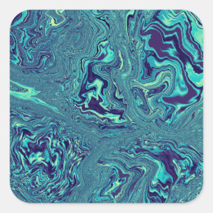 Adesivo Quadrado Padrão Abstrato de Mármore Líquido Azul