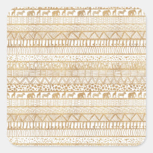 Adesivo Quadrado Padrão Africano Dourado Tribal Trendy White