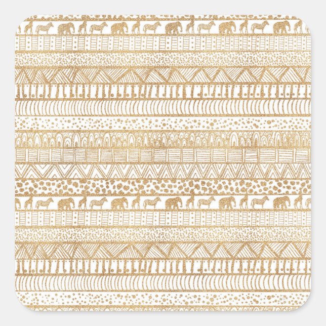 Adesivo Quadrado Padrão Africano Dourado Tribal Trendy White (Frente)