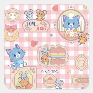 Adesivo Quadrado Padrão Anime Tom and Jerry Bakery