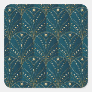Adesivo Quadrado padrão Art Deco com formas geométricas douradas