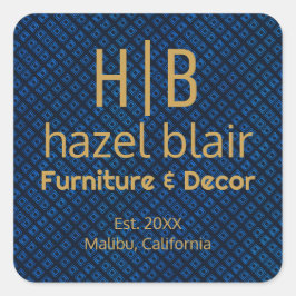 Adesivo Quadrado Padrão Azul Elegante | Logotipo de Negócios Monogr