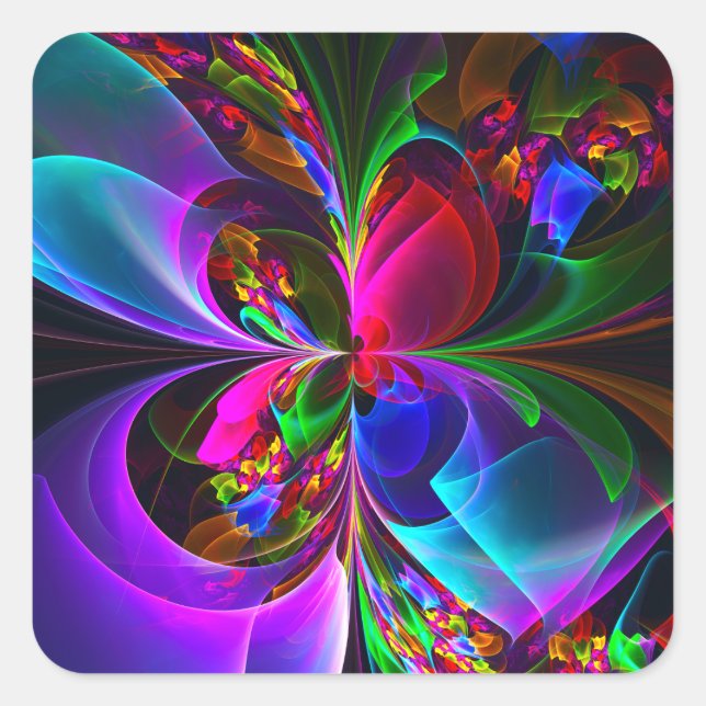 Adesivo Quadrado Padrão Azul Vermelho Abstrato Floral Moderno #12 (Frente)