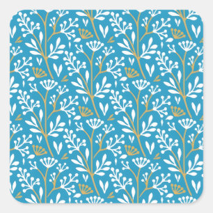 Adesivo Quadrado Padrão botânico quadrado azul estilo retrô