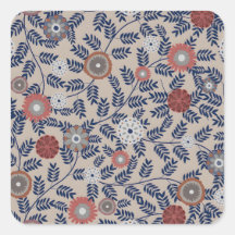 Padrão botânico quadrado de cor azul em estilo ret