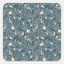 Padrão botânico quadrado em azul estilo retrô