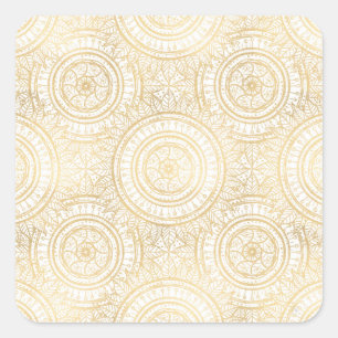 Adesivo Quadrado Padrão Branco Elegante Dourado de Mandala Girassol
