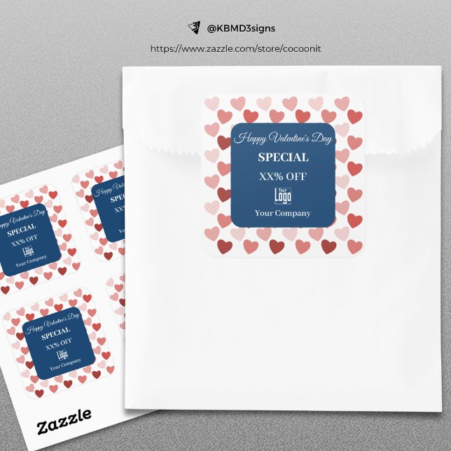 Adesivo Quadrado Padrão cardíaco especial do Dia de os namorados mo (Modern Valentine's Day Special Heart Pattern Square Sticker, Blue Read Heart Pattern)