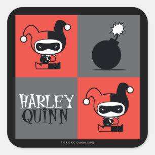 Adesivo Quadrado Padrão Checker de Chibi Harley Quinn