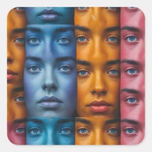 Adesivo Quadrado Padrão Colorido Faces