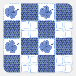 Adesivo Quadrado Padrão contínuo com tropical desenhado à mão azul