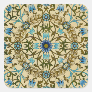 Adesivo Quadrado Padrão contínuo Vintage Blue Vine de William Morri