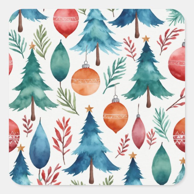 Adesivo Quadrado Padrão da árvore de Natal (Frente)
