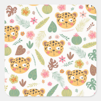 Adesivo Quadrado Padrão das plantas tropicais da cabeça-leopardo