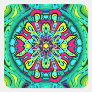 Adesivo Quadrado Padrão de abstrato de flores psicodélicas colori
