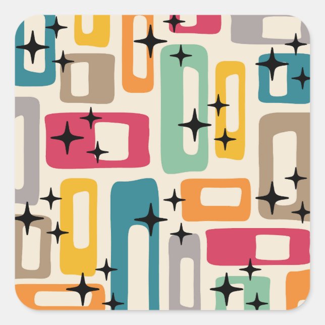 Adesivo Quadrado Padrão de Abstrato Moderno do Meio século Retroati (Frente)