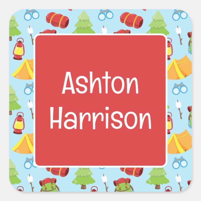 Adesivo Quadrado Padrão de acampamento de verão bonito (Frente)