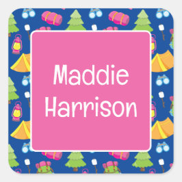 Adesivo Quadrado Padrão de acampamento de verão bonito