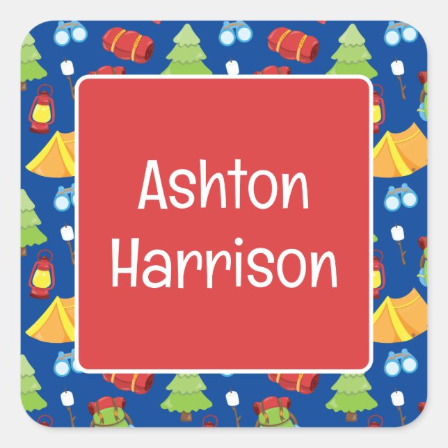 Adesivo Quadrado Padrão de acampamento de verão bonito (Frente)