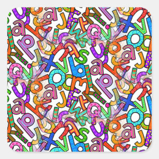 Adesivo Quadrado Padrão de alfabeto minúsculo Doodle