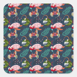 Adesivo Quadrado Padrão de animais aquáticos   vida submarina do 