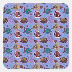 Adesivo Quadrado Padrão de animais aquáticos   vida submarina do oc