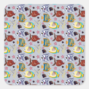 Adesivo Quadrado Padrão de animais aquáticos vida submarina do oc