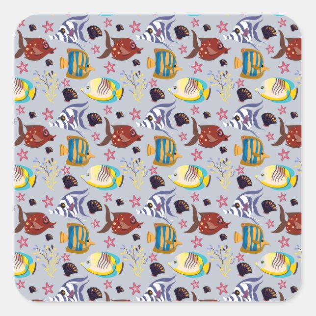 Adesivo Quadrado Padrão de animais aquáticos | vida submarina do oc (Frente)