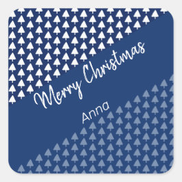 Adesivo Quadrado Padrão de Aquarela da Árvore Branca Azul