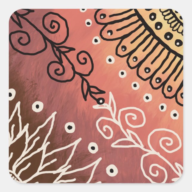 Adesivo Quadrado Padrão de Arte Engraçado Vermelho (Frente)