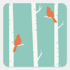 Adesivo Quadrado Padrão de árvore de aves azul-lacrimogênio simples