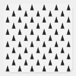Adesivo Quadrado Padrão de árvore de Natal preto minimalista em bra