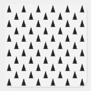 Adesivo Quadrado Padrão de árvore de Natal preto minimalista em bra
