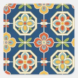 Adesivo Quadrado Padrão de Azulejo Floral Retro