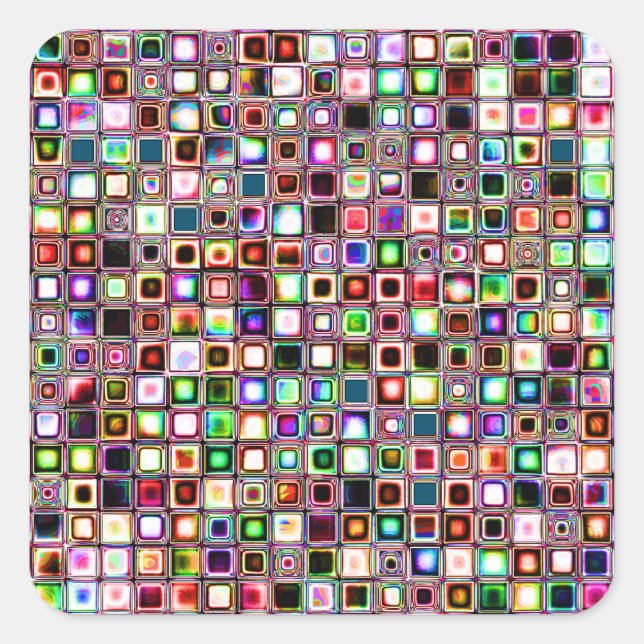 Adesivo Quadrado Padrão De Azulejos Mosaicos Funky Com Pedras De Jo (Frente)