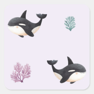 Adesivo Quadrado Padrão de Baleia Orca Fofa para Berçário de Vida M