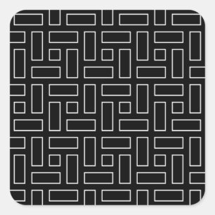 Adesivo Quadrado Padrão de Bloco Linear Preto e Branco - Preto