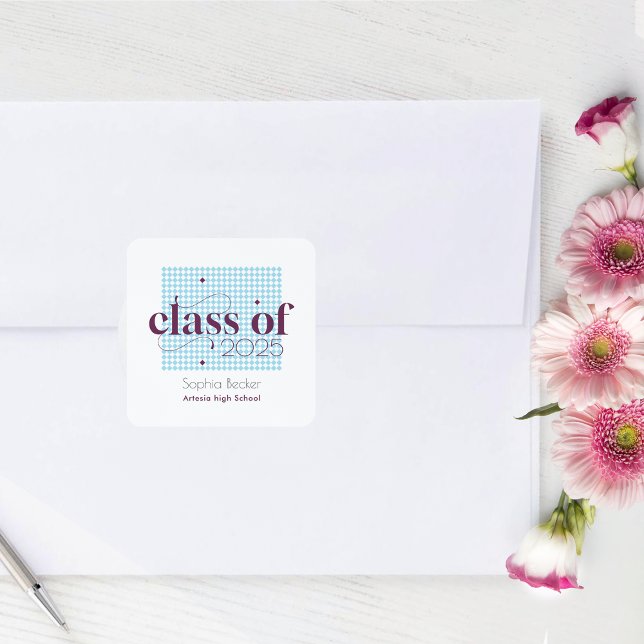 Adesivo Quadrado Padrão de Boné de formatura Azul Moderno (Criador carregado)