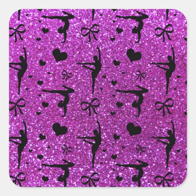 Adesivo Quadrado Padrão de brilho da ginástica roxa-neon (Frente)