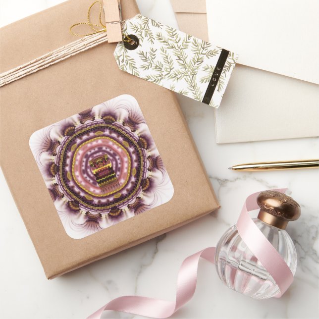 Adesivo Quadrado Padrão de brilho fractal místico mágico (Presentear)