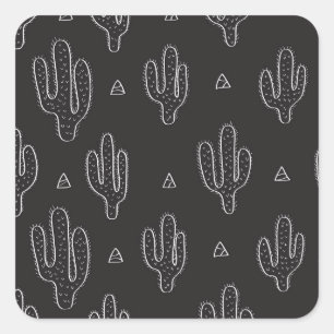 Adesivo Quadrado Padrão de Cactus Preto Desenhado à Mão