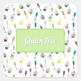 Adesivo Quadrado Padrão de Cálice de Vinho e Bolo de Gluten Free Co