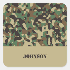 Adesivo Quadrado Padrão de camuflagem de nome personalizado