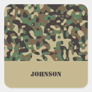 Adesivo Quadrado Padrão de camuflagem de nome personalizado